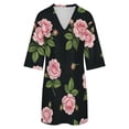 thumbnail image 5 of Pink Roses on Black Womens Dress With Pockets Summer V Neck 3/4 Sleeve Dress Plus Size Loose Dress, 5 of 7