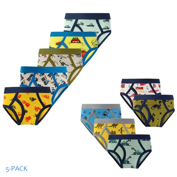 Emy Dola Boys Soft Cotton Underwear For 2-12T Toddler Boy Truck Dinosaur Briefs 5 Packs Kids Elastic Undies-Random Color