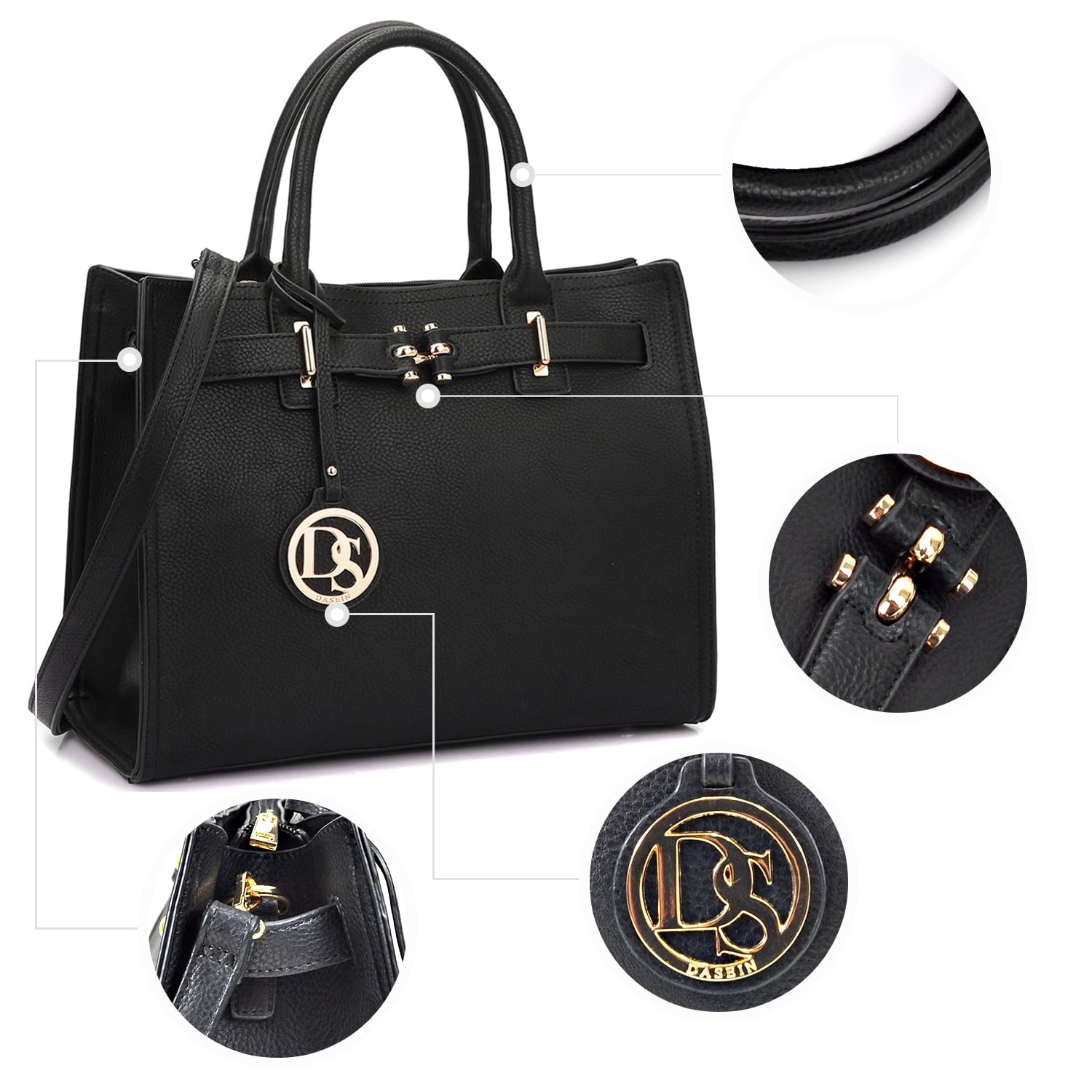 Dasein Women Satchel Purses Handbags Belted top-Handle Work Tote Shoulder Bags with Long Strap