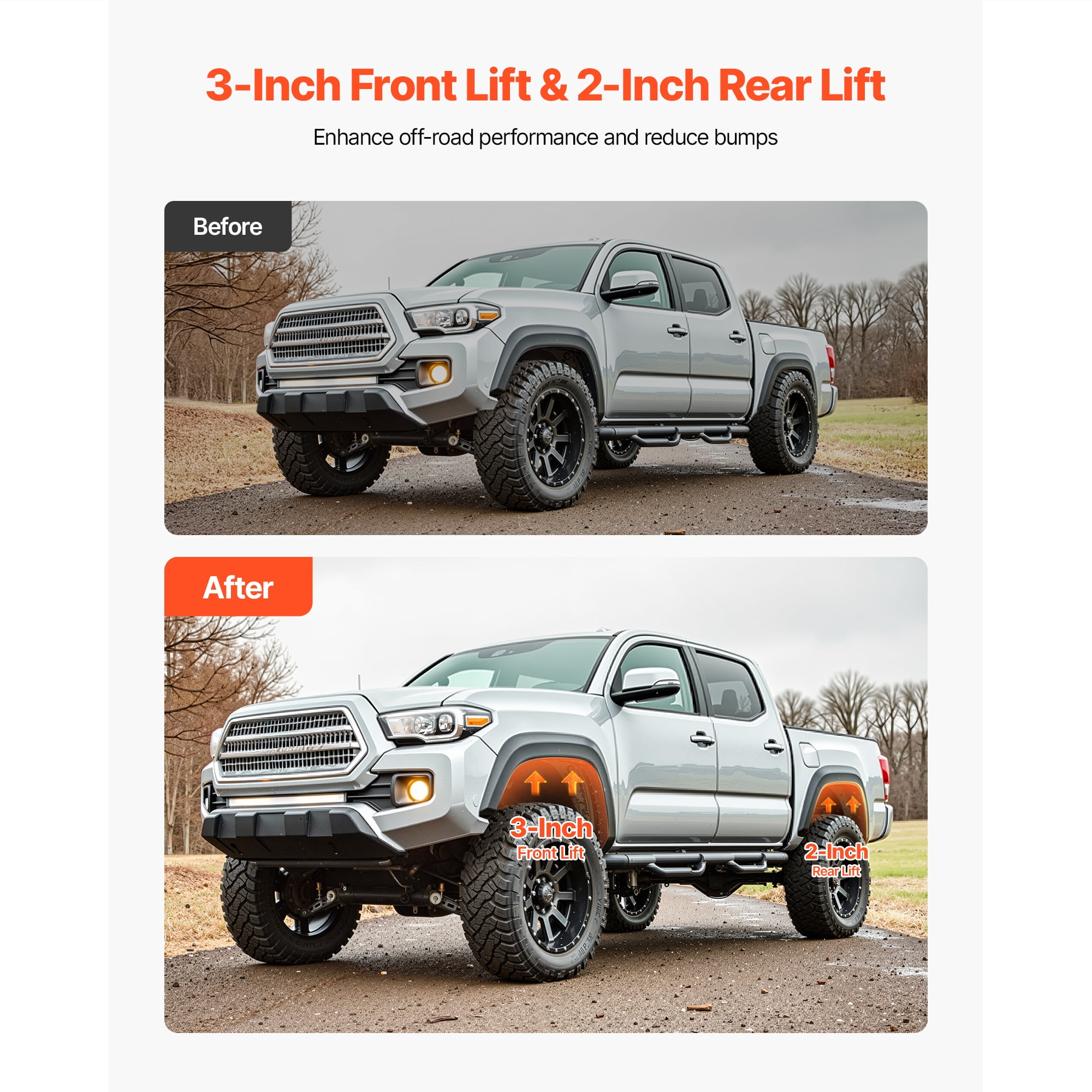 KFFKFF 3-Inch Front and 2-Inch Rear Suspension Leveling Kit for 2003-2022 Toyota 4Runner 2WD/4WD and 2007-2015 Toyota FJ Cruiser 2WD/4WD, Includes Strut and Coil Spring Spacers for Enhanced Chassis