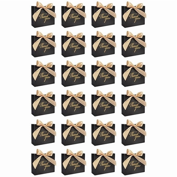 Rollbacks & More 24Pack Small Thank You Gift Bag Party Favor Bags Treat Boxes with Gold Bow Ribbon, Paper Bags,A