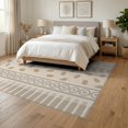 thumbnail image 3 of ODIKA 6'x9' Beige Sand Multi Pattern Geometric Striped Washable Area Rug Contemporary Vertical Bands Dots Ovals for Queen Size Bedroom, Under Bed, Master Suite, Easy Care, Non-Shedding, 3 of 7