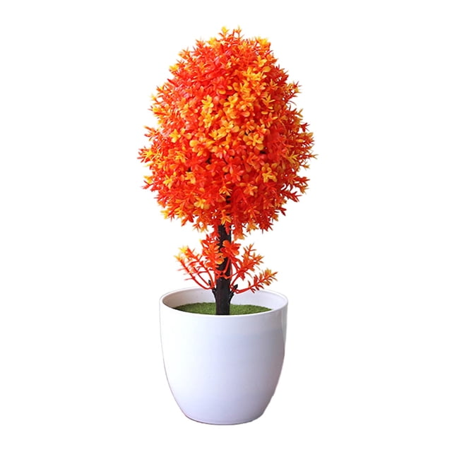 Artificial Bonsai Tree Small Potted Green Plant Realistic Flower Ball Desktop Ornament for Easter Spring Home Decor