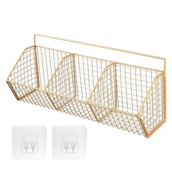 1/2/3 Grid Wall Mounted Kitchen Shelf Organizer Metal Rack Pantry Storage Garlic Ginger Basket Carbon Steel Hanging Wire Basket