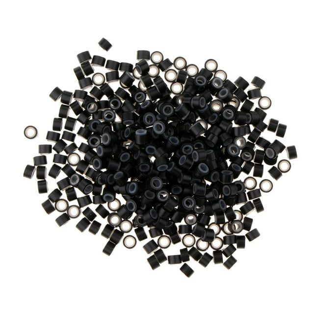 500 Pcs 3x3mm Perles en Silicone Micro pour Extensions de Cheveux - Brun Clair, Noir