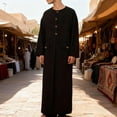 thumbnail image 6 of Kakii Men's Kaftan Thobe Long Sleeve Muslim Robe Button Up Side Split Kaftan Thobe with Pockets, 6 of 9