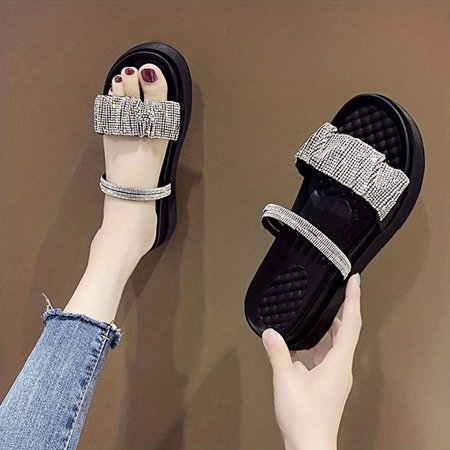 

NAYUKA Rhinestone Decor Platform Sandals Comfortable Open Toe Slip On Shoes Women‘s Fashion Summer Shoes