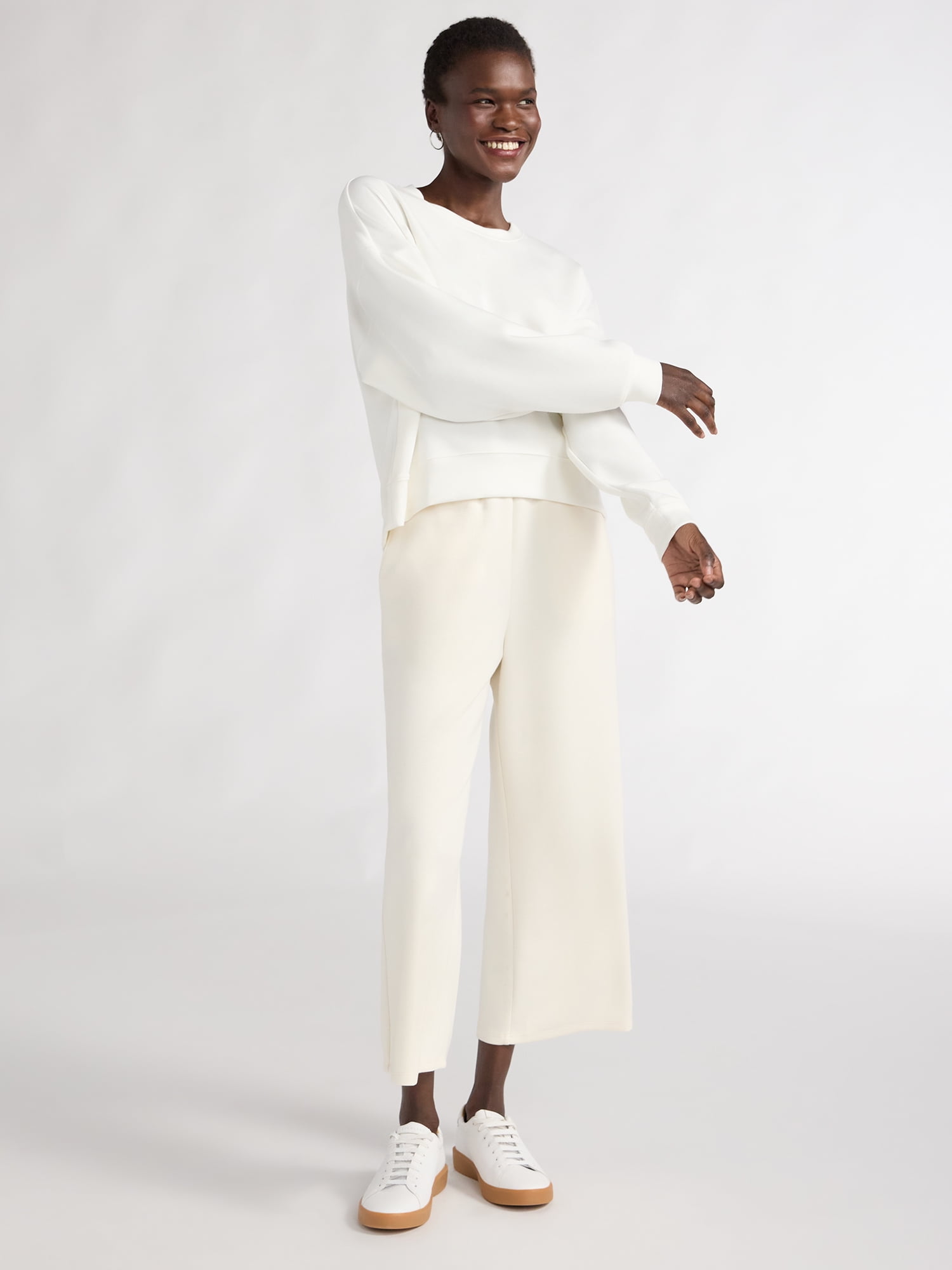 Scoop Women's and Women's Plus Ultimate Scubaknit Cropped Sweatshirt with Drop Sleeves, Size XS-4X