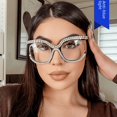 thumbnail image 1 of Montura de anteojos de montura grande con forma de búho con incrustaciones de diamantes, lentes planas, antiluz azul, montura de anteojos europea y americana, 1 of 5