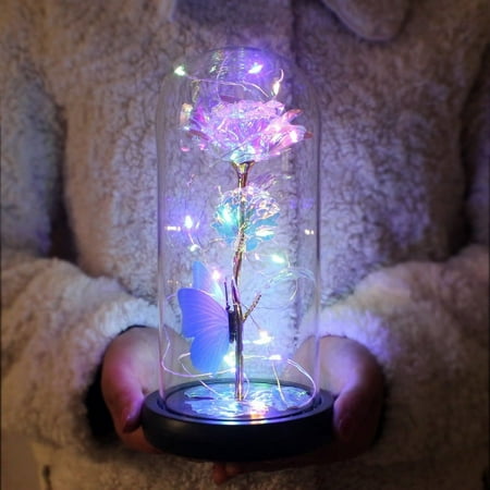 

Glowing Gold Foil Rose LED Night Light Glass Shade Ornament For Your Girlfriend On Valentine s Day，Gift for Family Home Summer Flash Deals