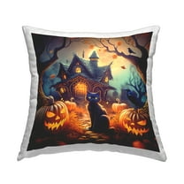 Stupell Industries Haunted House & Black Cat Decorative Printed Throw Pillow Design by Alina Georgescu.