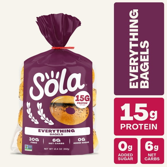 Sola Bread Wheat Everything Bagels, Non-GMO, 12.4 oz, 4 Count