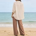 thumbnail image 4 of Dazajoo Womens Pleated Linen Pants High Waist Wide Leg Casual Drawstring Trousers with Pockets,Brown,XXL, 4 of 8