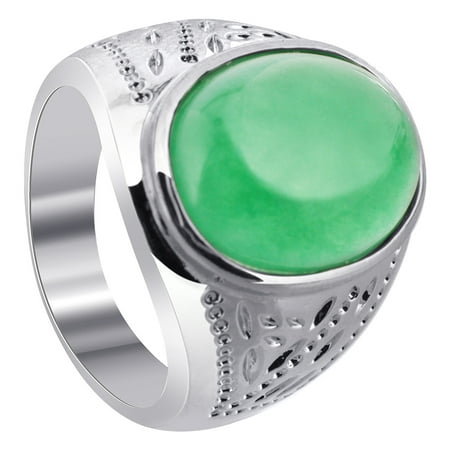 Gem Avenue Men's Silver Plated on Copper Oval Green Gemstone Ring Size 11
