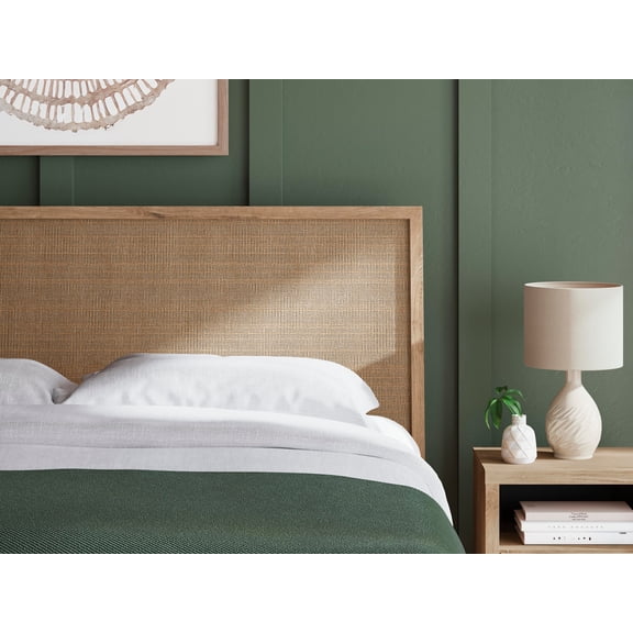 Signature Design by Ashley Cielden King Panel Headboard, Two-Tone Brown with Cane-Look Panel