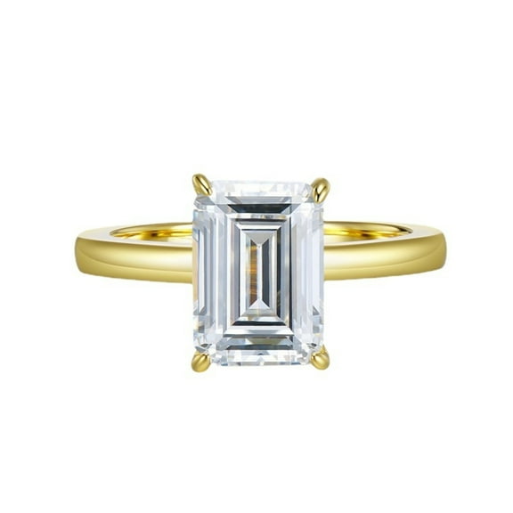 3.5 Carat Emerald Cut Engagement Ring CZ Simulated Gold Diamond Ring for Women 925 Sterling Silver Promise Rings for Her