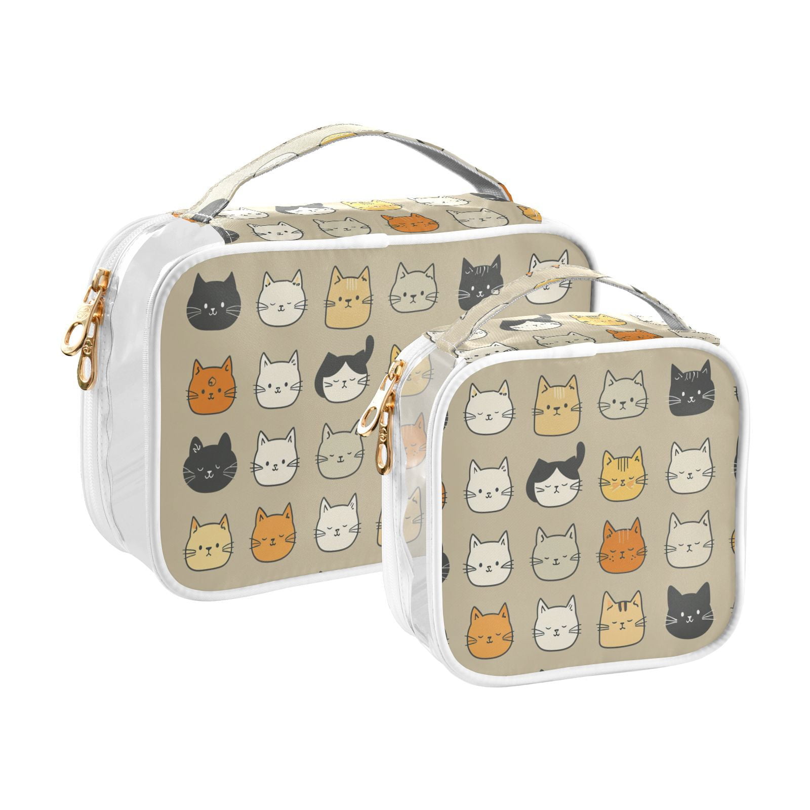 Clear Makeup Bags with Handle Large Opening 2 Pack Set Toiletry Bag Quart Size Bag, for Women Man Traveling Travel Essentials, Toiletries and Other. Cute Cats