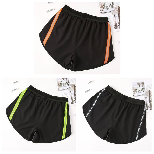 Pantalones cortos deportivos para hombre Rayas reflectantes Bolsillos con cremallera Elástico de secado rápido