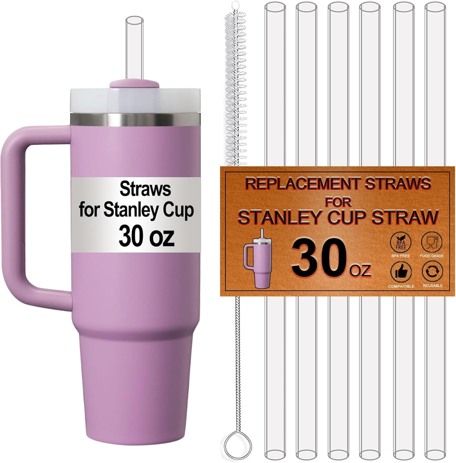 Replacement Straws For Stanley 40oz Tumbler - 12 Pack Silicone Straws, 12 Inch, With Cleaning Brushes