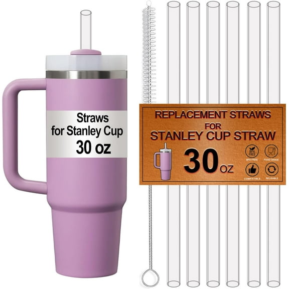 6-Pack Replacement Straws for Stanley 30 OZ Cup, Straw for Stanley Quencher 30OZ Tumbler, Reusable,Dishwasher Safe,Food Safe,BPA Free,Made of Tritan,Clear