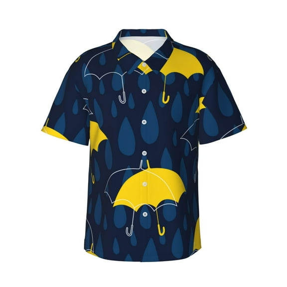 Raindrops And Umbrellas Men's 3d Print Casual Button Down Shirts, Novelty Hawaiian Short Sleeves S