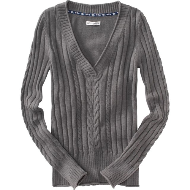Aeropostale suéter de punto con cuello en V para mujer, gris, pequeño