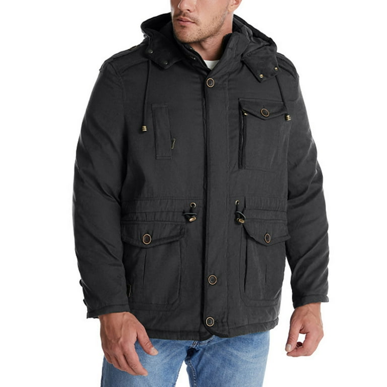 WREESH Mens Military Jacket Hooded Zipper Parka Coats Thick Fleece