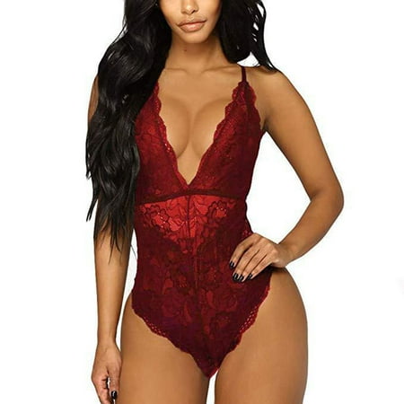 

Starynighty Teddy Lingerie Deep V Lace Bodysuit One Piece Lace Babydoll