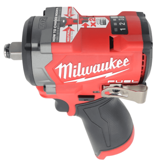 Milwaukee 2563-20 M12 FUEL 1/2" Stubby Impact Wrench (Bare Tool) – Compact Cordless Power Tool with 550 ft-lbs Torque, LED Lights, 4-Mode Control