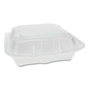 Pactiv Corp. YTD188030000 8.42 in. x 8.15 in. x 3 in. Dual Tab Lock Foam Hinged Lid Containers - White (150/Carton)