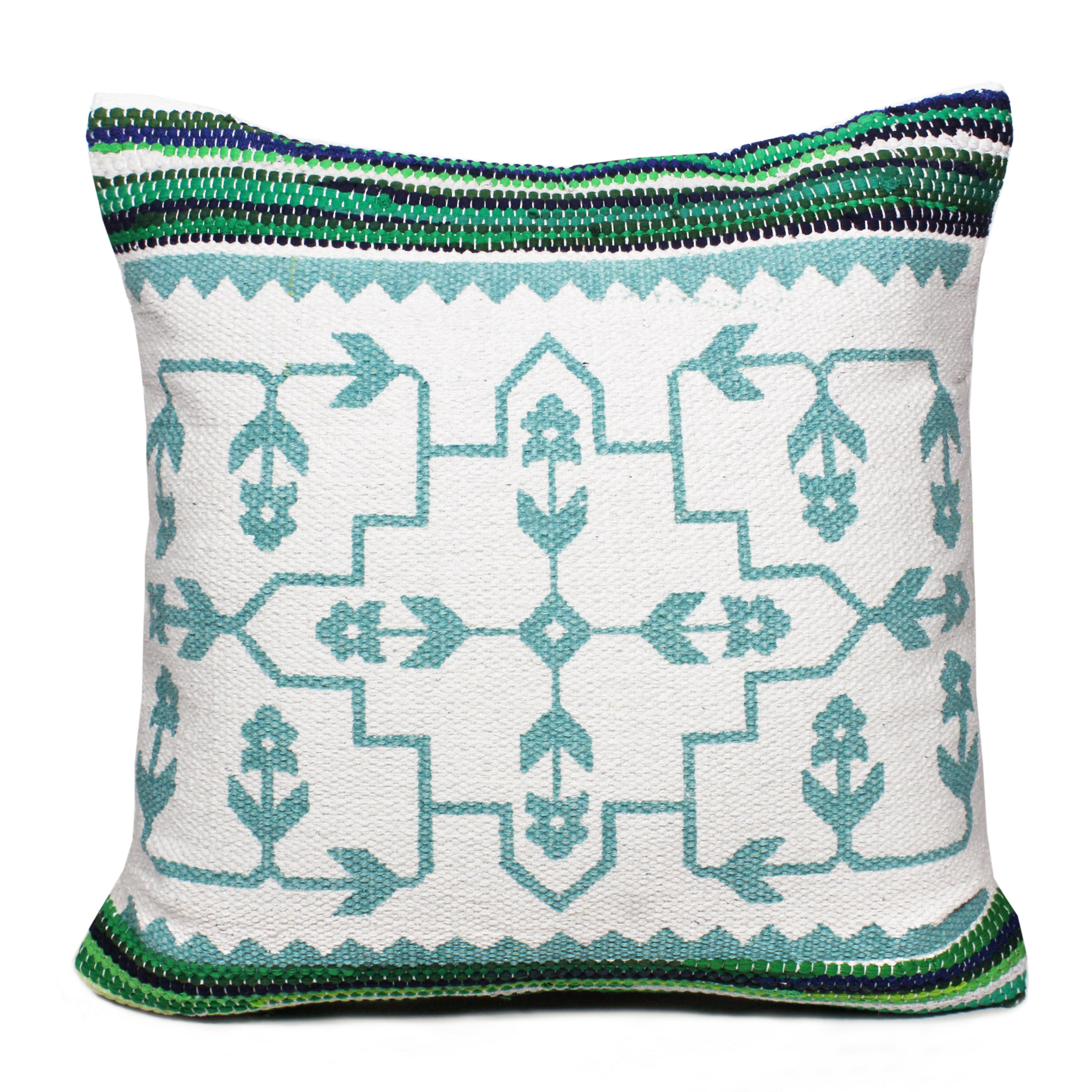 Harlow Hill Naomi 20" x 20" Floral Cotton Blend Adult Decorative Feather Filled Pillow, Green/White/Blue