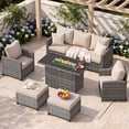 thumbnail image 2 of UDPATIO Patio Furniture Set with 44" Fire Pit Table, 5 Pieces Wicker Outdoor Couch with Chairs, Ottomans and Thick Cushions for Backyard, Khaki, 2 of 9