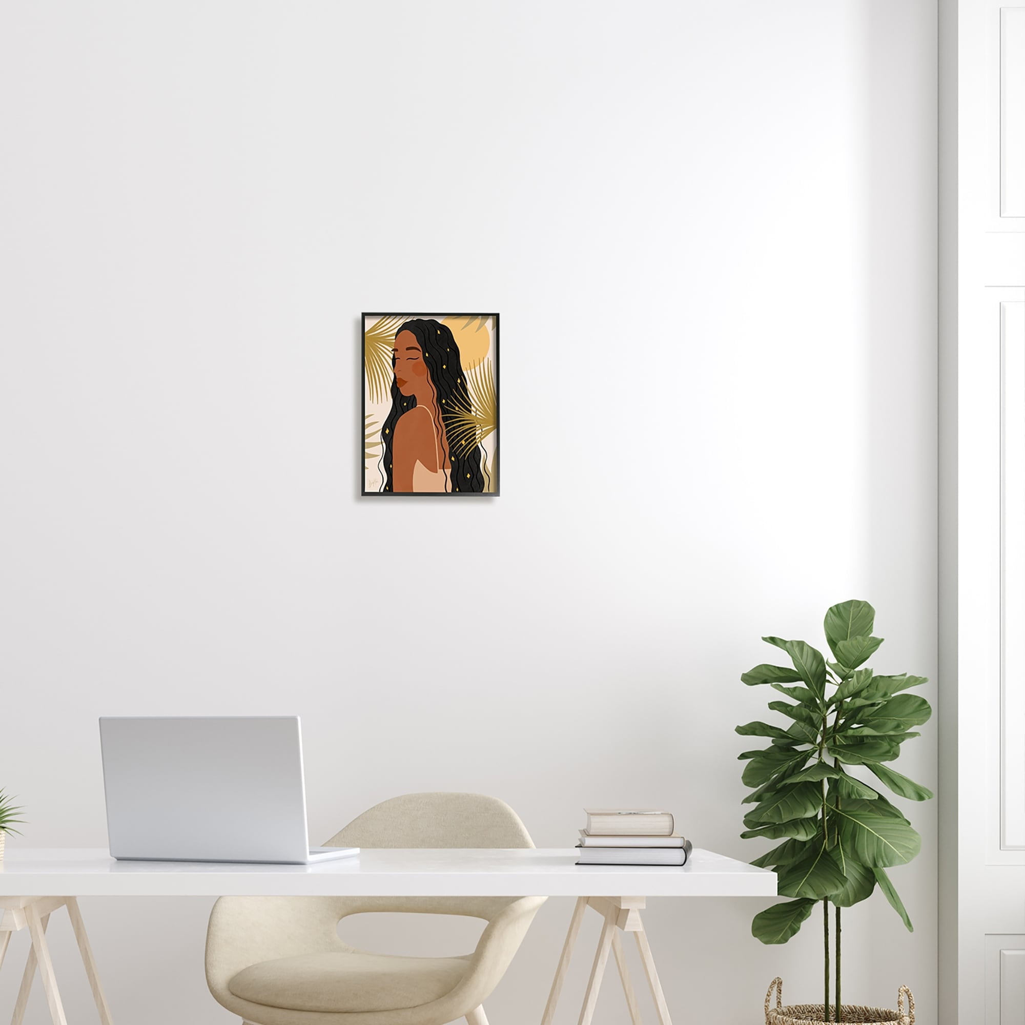 Stupell Industries Desert Plant Leaves Sunlit Starry Haired Woman Graphic Art White Framed Art Print Wall Art, Design by Birch&Ink