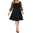 thumbnail image 2 of Agnes Orinda Women's Plus Size Valentines Day Square Neck Sheer Long Sleeve Ruffle Flowy A-Line Midi Dress 3X Black, 2 of 6
