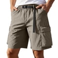 thumbnail image 2 of Men's Quick Dry Cargo Shorts Elastic Waist with Belt Multi-Pocket Casual Outdoor Hiking Shorts Khaki M, 2 of 9