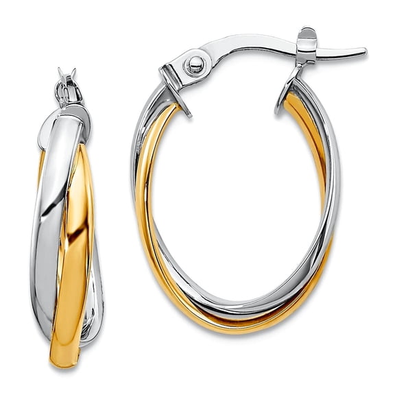 10k Two-tone Gold Polished Hoop Earrings 20x14mm Wide Hoop Earring for Women - 1.3 Grams
