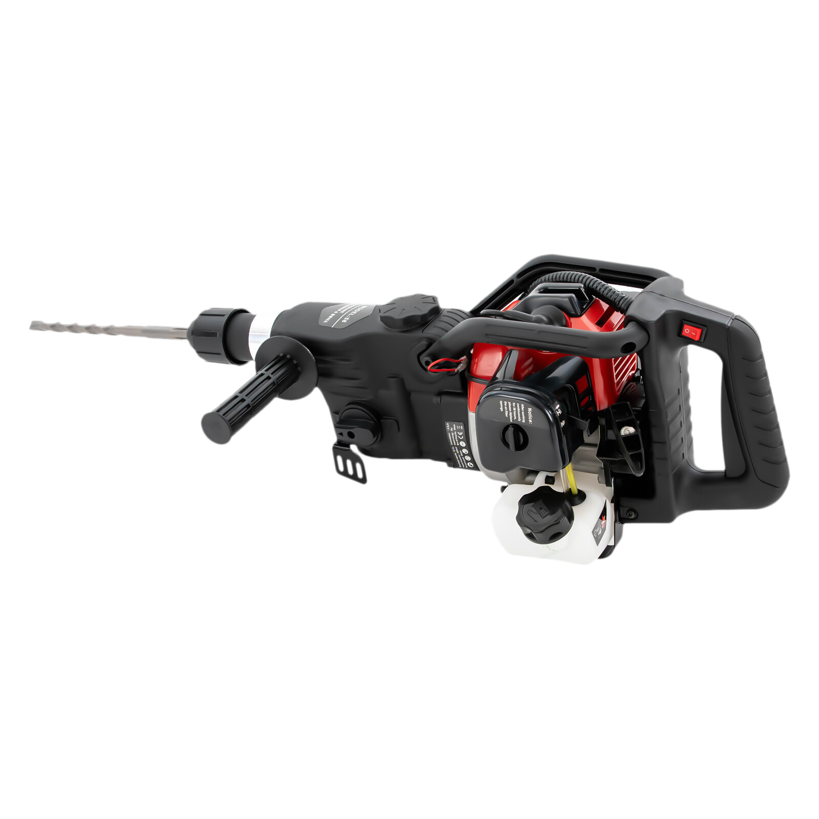 Miumaeov 2-Stroke 32.7 CC Demolition Jack Hammer Gas Powered Drilling Machine Concrete Breaker Punch Drill with 3 Chisel Bit 1800W 0.9L