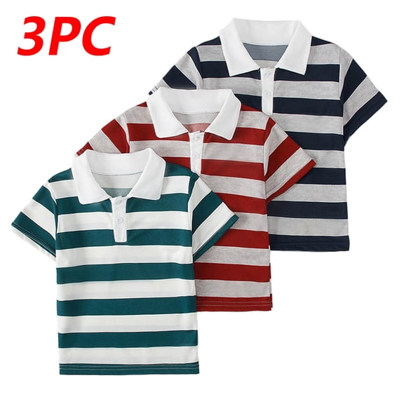 Gamivast Boys Collared Shirts 3 Pack Striped Print Collared Short Sleeve Kids Shirts Casual Tops Soft Tees School Uniform Golf Tennis Daily Wear outfits