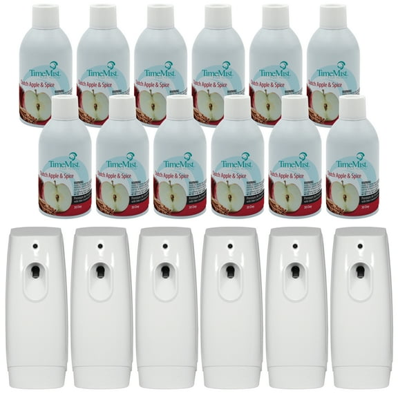 TimeMist Premium Metered Air Freshener Refills, Dutch Apple Spice (Case of 12) with TimeMist Metered Aerosol Fragrance Dispenser (Case of 6) - 1042818 - Lasts Up To 30 Days and Neutralizes Tough Odors