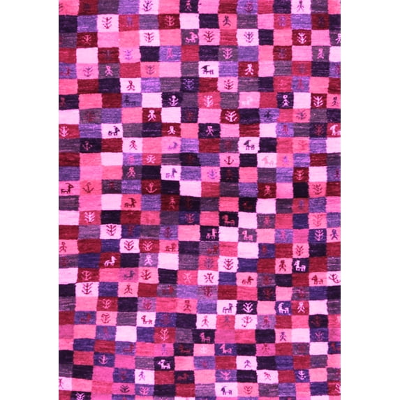 Ahgly Company Indoor Rectangle Abstract Pink Contemporary Area Rugs, 5' x 7'