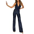 thumbnail image 2 of Jumpsuit Sleeveless Sequin Rompers For Women,Blue Sleeveless Halter Sequin Rompers L, 2 of 5