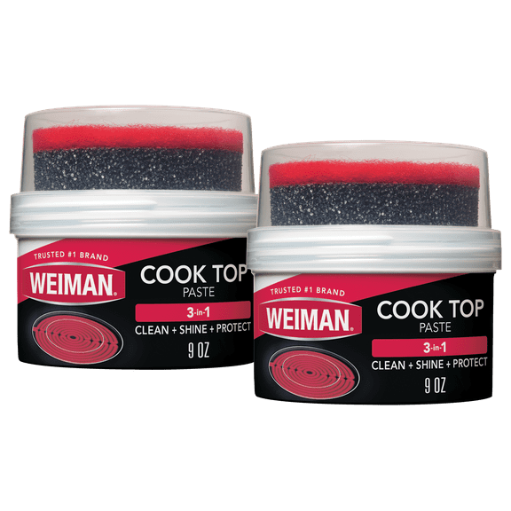 Weiman Cook Top 3-In-1 Cleaning Paste - Heavy Duty Cooktop Cleaner Removes Burnt On Food from Cooktops and Air Fryers, 9 oz