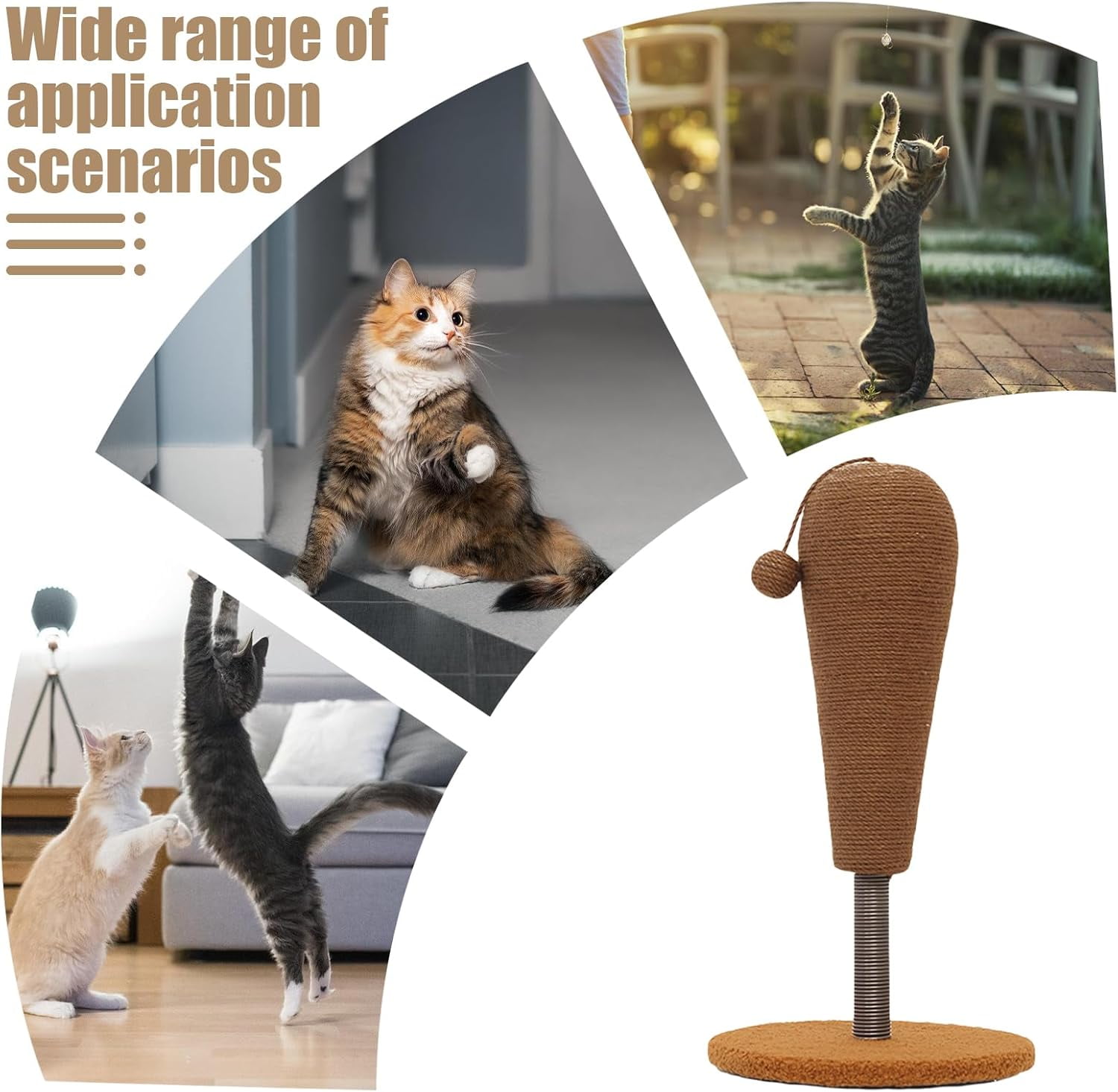 Colourtree Kitten Scratching Post, Vertical Cat Scratcher, Adorable Furniture Protector with Hanging Ball Toy, Interactive Indoor Pet Training Post for Apartment Bedroom Home