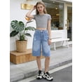 thumbnail image 5 of OYYN Girls Jean Shorts Casual Summer Wide-Leg High Waisted Denim Bermuda Jean Shorts Cute Y2K Streetwear Knee Length Shorts 16Y, 5 of 6