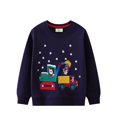 thumbnail image 2 of Wuxian Boys Sweatshirts Cotton Long Sleeve Crewneck Pullover Cartoon Printed Toddler Kids Winter Warm Shirt Sport Top,Navy,12-18 Months, 2 of 4