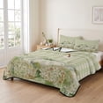 thumbnail image 3 of 3 Pieces Queen Quilt Set,Autumn Thanksgiving Pumpkins on Checkered Soft Bedding Sets with 1 Quilt & 2 Pillow Shams,Green Hydrangea Flower Summer Bedspread Lightweight Coverlet for All Season, 3 of 9