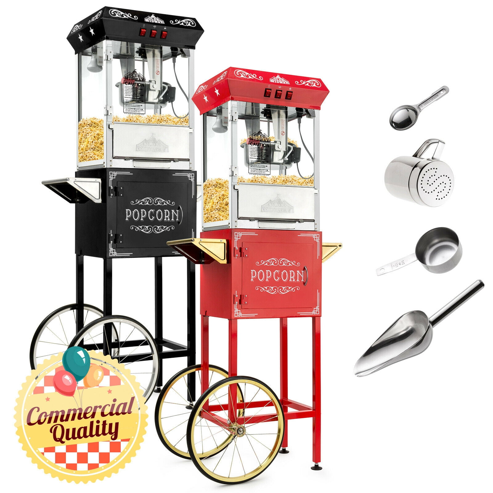 New Sale Zokop Ac 1v 60hz Zpmc R 850w 8oz Double Door Large Capacity Retro Popcorn Machine With Cart Full Machine Red Walmart Com