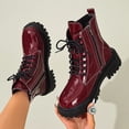 thumbnail image 2 of Willtoo Women's Platform Combat Boots Stylish Fashion Lace-Up Ankle Short Bootie Punk Motorcycle Leather Boots for Fall Winter, 2 of 6