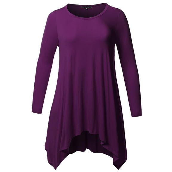 Women's Casual Asymmetric Hem Long Sleeves Tunic Top - MADE in USA