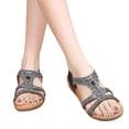thumbnail image 3 of VBARHMQRT Womens Dress Sandals for Wedding Shoes Boho Style Flip Flops Beaded Rhinestone Buckle Stretch Heel Elastic Strap Sandals Womens Slide Sandals Comfortable Dressy Cute Sandals for Woman Sexy, 3 of 8